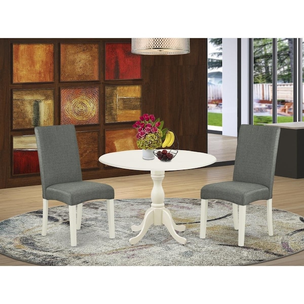 East West Furniture 3 Piece Dublin Wood Dining Table Set - Linen White DMDR3-LWH-07 - main